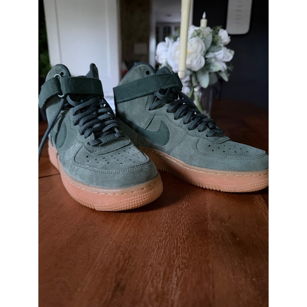 Nike Air Force 1 Forest Green Suede Sneaker Womens Urban Minimalist High Top AF1
